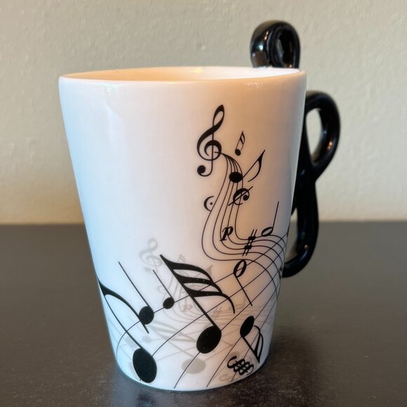 Musical Notes Ceramic Cup Mug w/ Treble Clef Handle ~ Music Lover ~ Musician - Picture 2 of 8